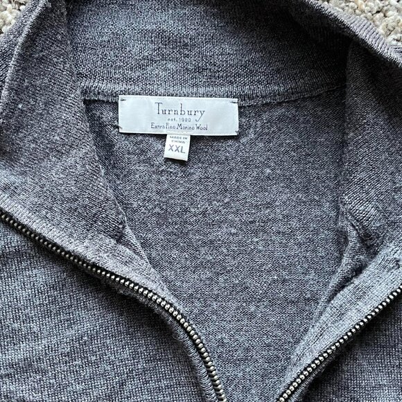 Gray Turnbury Mens XXL Quarter Zip 100% Extra Fine Merino Wool Pullover - Picture 2 of 6